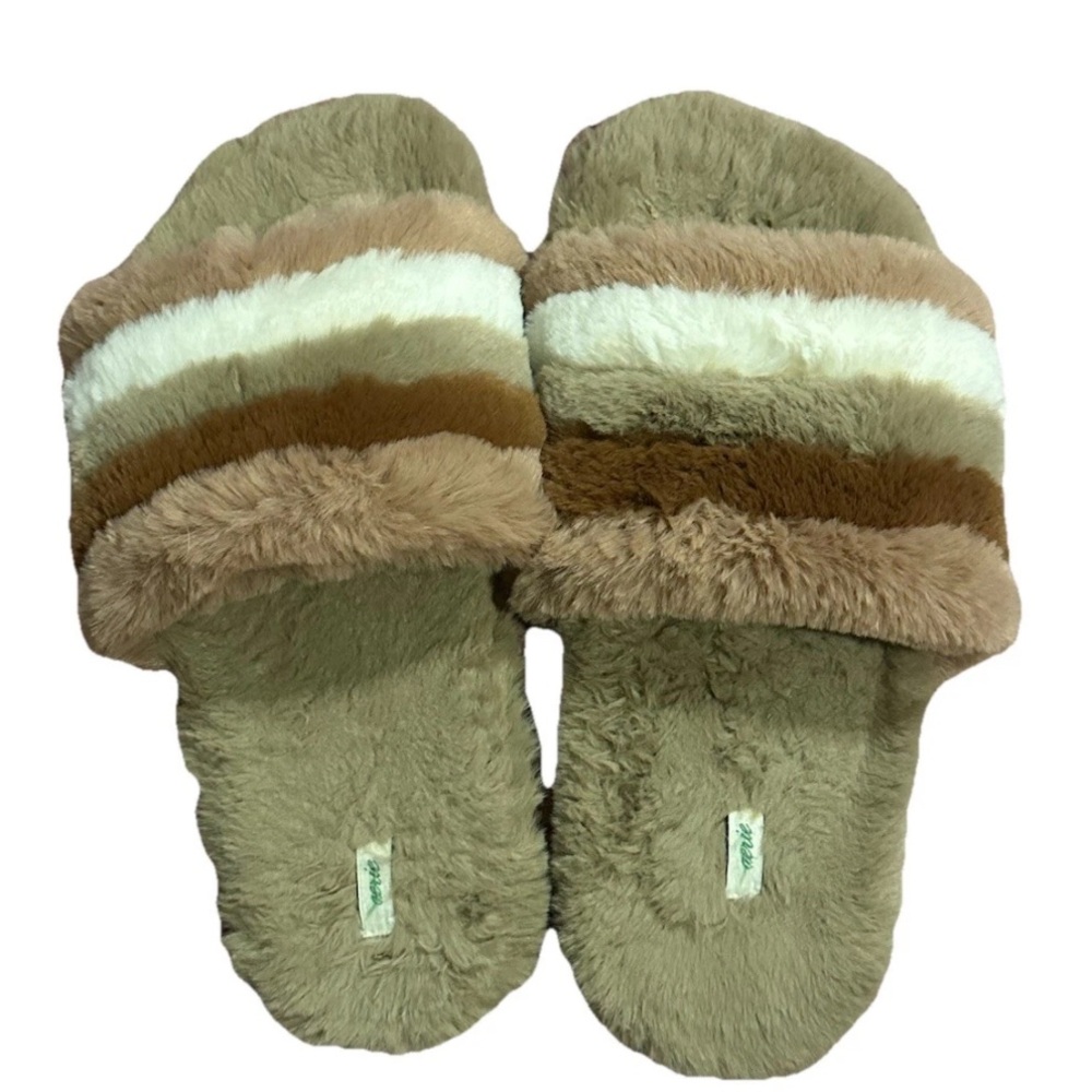 Aerie Faux Fur Slip on Sandal Brown US Size 8